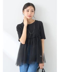 earth music&ecology ＳＥＴ２点チュールビスチェ＋リブプルオーバー