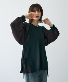 YECCA VECCA サイドプリーツ異素材MIXプルオーバー