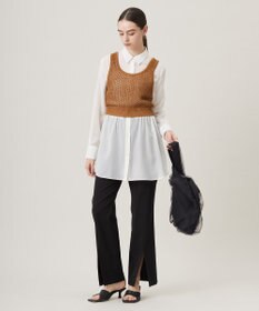 ICB L 【洗える】 シャインポリエステルクロッシェ ニットベスト