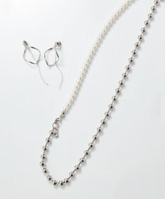 Phoebe 【セレモニーセット】マルチwayメタルボールパールネックレス×2wayグレースツイストラインイヤリングSET