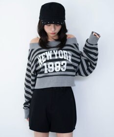 WEGO グラフィックオフショルショートスウェット