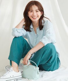 23区 S 【CLASSY. 9月号掲載/WEB限定カラーあり】LIBECO ベーシック シャツ 【WEB限定】ピーコックグリーンストライプ