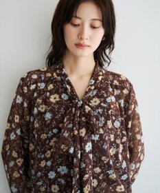 YECCA VECCA フラワー柄シアーボウタイブラウス