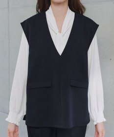 Tiaclasse 【ブラウス&ベスト&パンツ3点セット】リボンタイブラウス＋ベスト付き 3点セットアップ