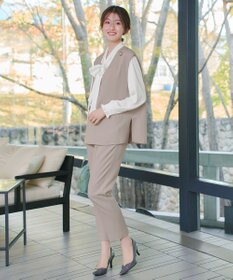 Tiaclasse 【ブラウス&ベスト&パンツ3点セット】リボンタイブラウス＋ベスト付き 3点セットアップ