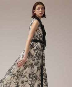 GRACE CONTINENTAL フラワー刺繍ボウタイドレス