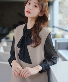 Tiaclasse 【ブラウス&ベスト&パンツ3点セット】リボンタイブラウス＋ベスト付き 3点セットアップ