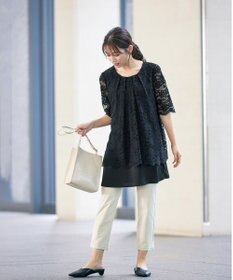 Tiaclasse L 【洗える】スカラップレースチュニックブラウス