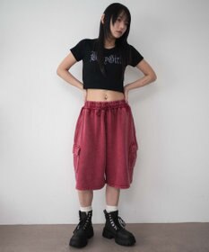 WEGO 【ウエストゴム】スウェットカーゴハーフパンツ