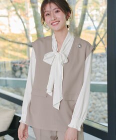 Tiaclasse 【ブラウス&ベスト&パンツ3点セット】リボンタイブラウス＋ベスト付き 3点セットアップ