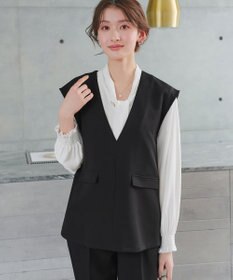 Tiaclasse 【ブラウス&ベスト&パンツ3点セット】リボンタイブラウス＋ベスト付き 3点セットアップ