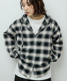 Green Parks ネルチェックフードシャツ