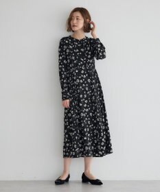 YECCA VECCA フラワー柄プリーツMIXワンピース