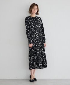 YECCA VECCA フラワー柄プリーツMIXワンピース