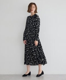 YECCA VECCA フラワー柄プリーツMIXワンピース