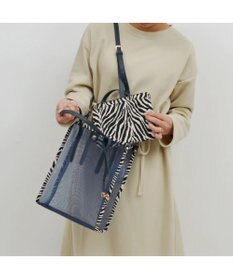 UNBILLION cachecache ポーチ付き柄パイピングメッシュトートバッグ