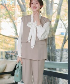 Tiaclasse 【ブラウス&ベスト&パンツ3点セット】リボンタイブラウス＋ベスト付き 3点セットアップ