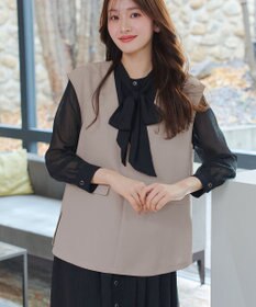 Tiaclasse 【ブラウス&ベスト&パンツ3点セット】リボンタイブラウス＋ベスト付き 3点セットアップ