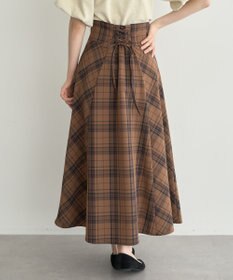 earth music&ecology バックレースアップチェックスカート