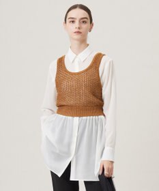 ICB L 【洗える】 シャインポリエステルクロッシェ ニットベスト