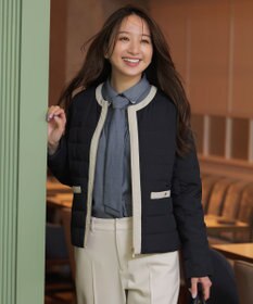 ANY SIS 【2WAY】ノーカラーダウン ジャケット ネイビー×ベージュ