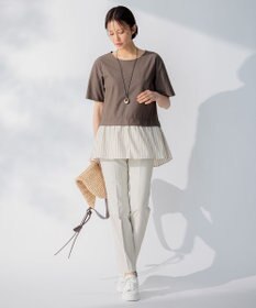 自由区 【洗える】コンビネーションシャーティング ペプラムデザイン カットソー