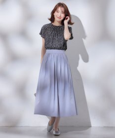 ANY 【ウエストゴム】タフタフレアスカート ライトブルー