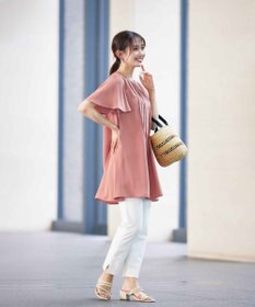 Tiaclasse 【洗える】麻調ピンタックチュニックブラウス