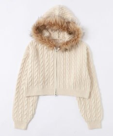 WEGO フェイクファー付きケーブルニットパーカー