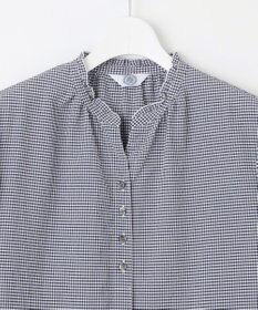 J.PRESS LADIES S 【洗える】アセVis ギンガム フリル襟 ブラウス