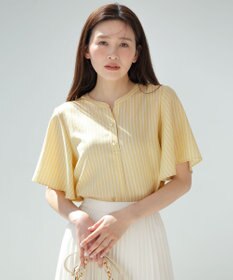 ANY SIS スムージーポリエステル スキッパー ブラウス イエローストライプ
