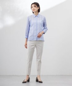 J.PRESS LADIES L 【洗える】SHEERストライプ ペプラム シャツ ブラウス