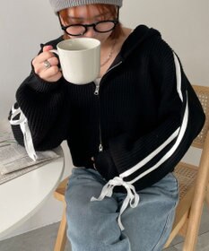 WEGO ラインリボンダブルジップニットパーカー