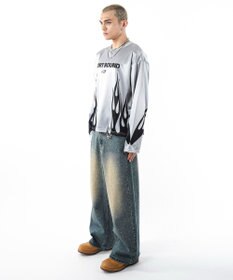 WEGO 【ユニセックス着用ITEM】スーパーバギーラインストーンデニムパンツ