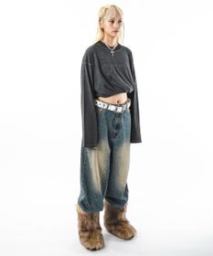 WEGO 【ユニセックス着用ITEM】スーパーバギーラインストーンデニムパンツ