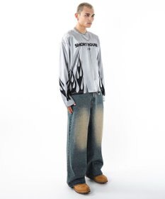 WEGO 【ユニセックス着用ITEM】スーパーバギーラインストーンデニムパンツ