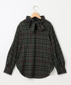 組曲 シアーツイルチェック ハイネックブラウス