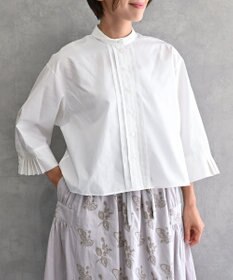 muuc 〈遠州織物の工場で織られた上質なコットン生地〉〈ブロード生地〉フロントタック プリーツ八分袖ブラウス