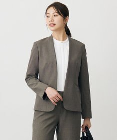 J.PRESS LADIES L 【洗える】T/Rアルガンシルク ノーカラー ジャケット