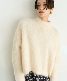 UNFILO 【洗える】アルパカシャギー ハイネッククロップドニット