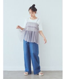 earth music&ecology ＳＥＴ２点チュールビスチェ＋リブプルオーバー