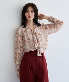 YECCA VECCA フラワー柄シアーボウタイブラウス