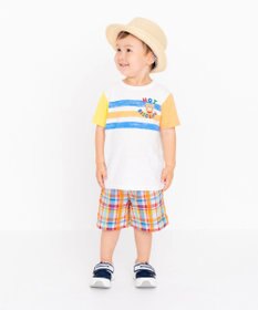 MIKI HOUSE HOT BISCUITS かすれプリント 袖配色 半袖Tシャツ