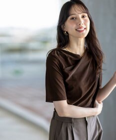 ANY SIS S 【洗える】シアーベロアドレープ Tシャツ