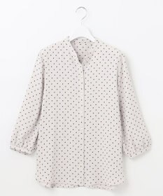 自由区 【セット可/洗える】ダブルスクエアプリント バンドカラーブラウス