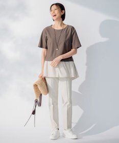 自由区 【洗える】コンビネーションシャーティング ペプラムデザイン カットソー