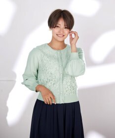 Tiaclasse 【洗える】7分袖前身レースカーディガン