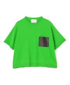 BEIGE， 【洗える】NADIA / レザーポケット付き半袖ニットTシャツ