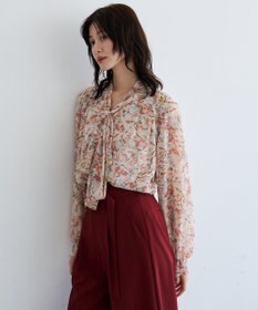 YECCA VECCA フラワー柄シアーボウタイブラウス