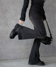 WEGO ハイウエストストレッチフレアデニムパンツ